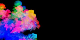 爆炸的火药孤立在黑色背景。3d动画的粒子作为彩色的背景或覆盖效果。迸发出彩虹般的色彩，粉饼呈现出明亮如胡里节。31