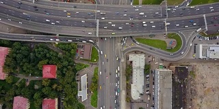 俄罗斯莫斯科市白天交通路口环空中全景图4k