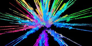爆炸的火药孤立在黑色背景。3d动画的粒子作为彩色的背景或覆盖效果。迸发出彩虹般的色彩，粉饼呈现出明亮如胡里节。62