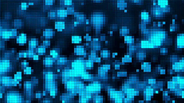 蓝色上升气泡和方块马赛克，电脑生成背景，3D渲染