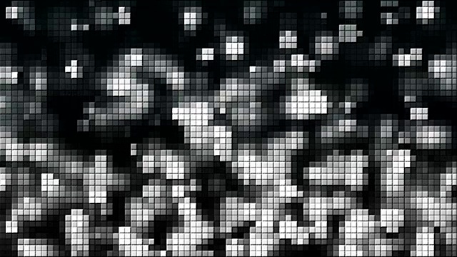 马赛克与银色上升气泡和方块，电脑生成背景，3D渲染