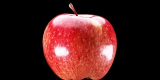 美丽的，红色的苹果在黑色的背景上旋转，特写