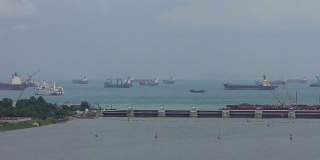 日光新加坡城市码头水货船停泊屋顶全景4k时间推移