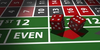 红色骰子落在赌桌上的慢镜头。