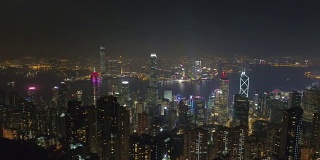 著名的夜景照亮了4k中国香港城湾航拍全景