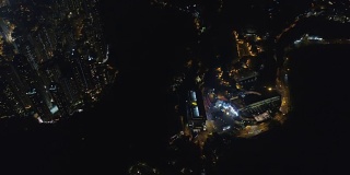 夜间照明香港著名海湾海岸线鸟瞰4k中国