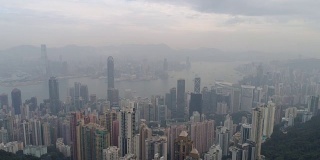 香港城市上午天空维多利亚港空中全景4k中国