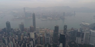 香港城市景观著名的海湾空中晨雾日出全景4k中国