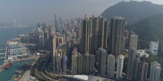 晴天香港城湾坚尼地城航拍全景4k中国