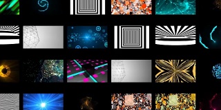 许多不同的明亮抽象壁纸在黑色空间，3d渲染