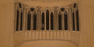 哥特式阳台在旧城堡3d渲染循环动画背景