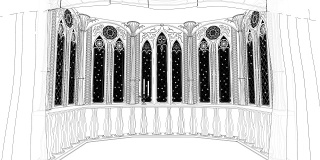 哥特式阳台在旧城堡3d渲染循环动画背景