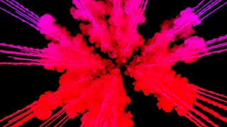 烟花般的油漆，爆炸的彩色粉末孤立在黑色背景。3d动画作为彩色的抽象背景。6视频素材模板下载