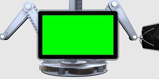 机械臂与电视屏幕与色度键背景旋转。这个动画可以用作过渡效果