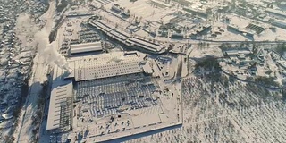 现代仓库建筑场地，新建商业建筑的钢结构结构，建造现代化工厂或仓库，现代工业外观