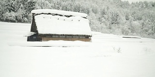 倾斜:白川村白雪下的日本传统房屋