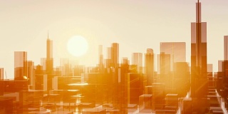 太阳升起在芝加哥摩天大楼的时间流逝
