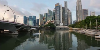 4K延时:新加坡城市景观摩天大楼办公室金融和中央商务区在上午，缩小