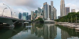 4K延时:新加坡城市景观摩天大楼办公室金融和中央商务区上午，放大