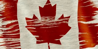 特写艺术笔刷水彩画加拿大国旗在风中飘扬。