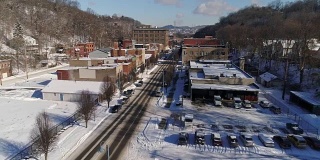 冬季倒立拍摄小城镇商务区