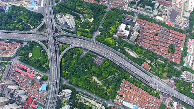 Aerial View of Rush Hour Traffic on Multiple Highways and Flyovers in Shanghai