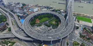 中国上海南浦大桥鸟瞰图。