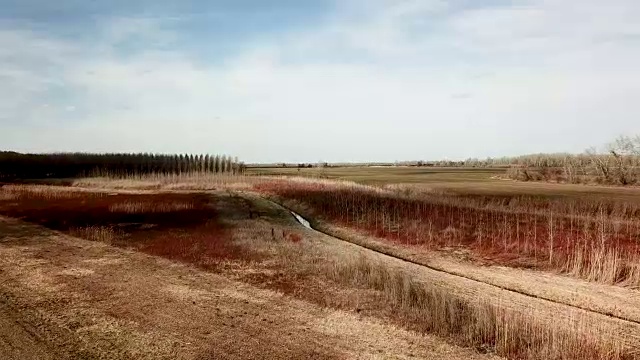 早春的空中田野。航拍早春各种类型的农田