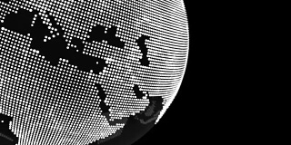 蓝点世界全球非洲地图与白点城市在黑暗的背景，3D动画与阿尔法蒙版
