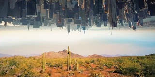 沙漠和颠倒城市幻想概念4k