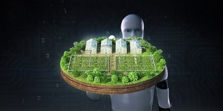机器人、半机械人触摸智能农业、智能农场、传感器连接乙烯房、绿屋地面。物联网。4工业Revolution.1