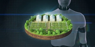 机器人、半机械人触摸智能农业、智能农场、传感器连接乙烯房、绿屋地面。物联网。4工业Revolution.2