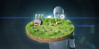 机器人、半机械人触摸智能农业、智能农场、传感器连接地面奶牛农场。物联网。4工业Revolution.1。