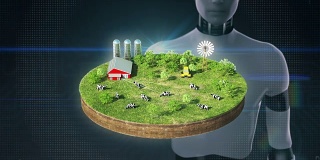 机器人、半机械人触摸智能农业、智能农场、传感器连接地面奶牛农场。物联网。4工业Revolution.2。