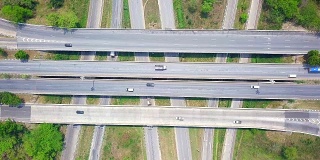 鸟瞰图高速公路的时间流逝，高速公路和高速公路在马戏团十字路口泰国的细节