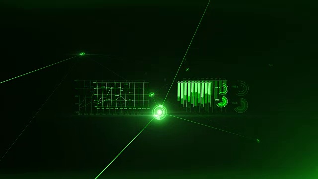 通过数字增长的绿色网络和数据连接。循环3d动画与图形，闪光和闪光。商业和技术概念。