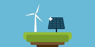 风力涡轮机和太阳能板高清动画
