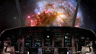 在宇宙飞船的驾驶舱里，飞向一个美丽的星系视频素材模板下载