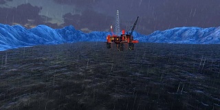 夜间钻机油上的雨