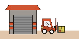 warehouse with forklift delivery service animation