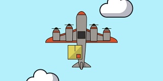 飞机飞行与箱子送货服务动画