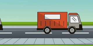 城市景观与卡车送货服务动画