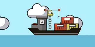货船与吊车送货服务动画