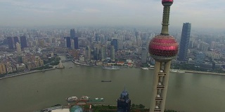 鸟瞰图东方明珠塔和上海外滩