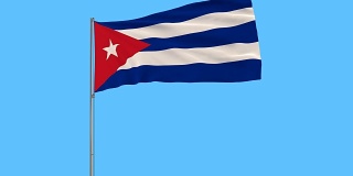孤立的古巴国旗在蓝色背景的旗杆上迎风飘扬，3d渲染