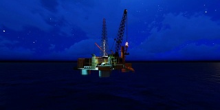 海上钻井油夜间全景拍摄