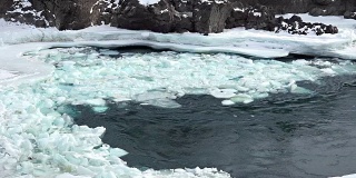冬季阿尔泰山卡顿河浮冰和淤泥