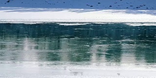 冬季阿尔泰山卡顿河浮冰和淤泥
