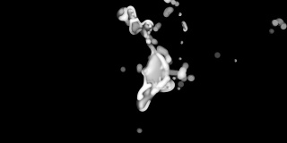 Cg动画的两个水滴碰撞飞溅蓝色渐变背景。