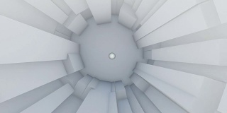 快速通过白色立方体隧道和球。三维动画
